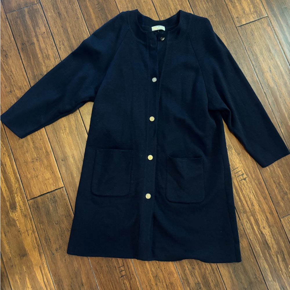 Aquascutum London Vintage Wool navy cardigan jacket gold button 14 NEEDS REPAIR
